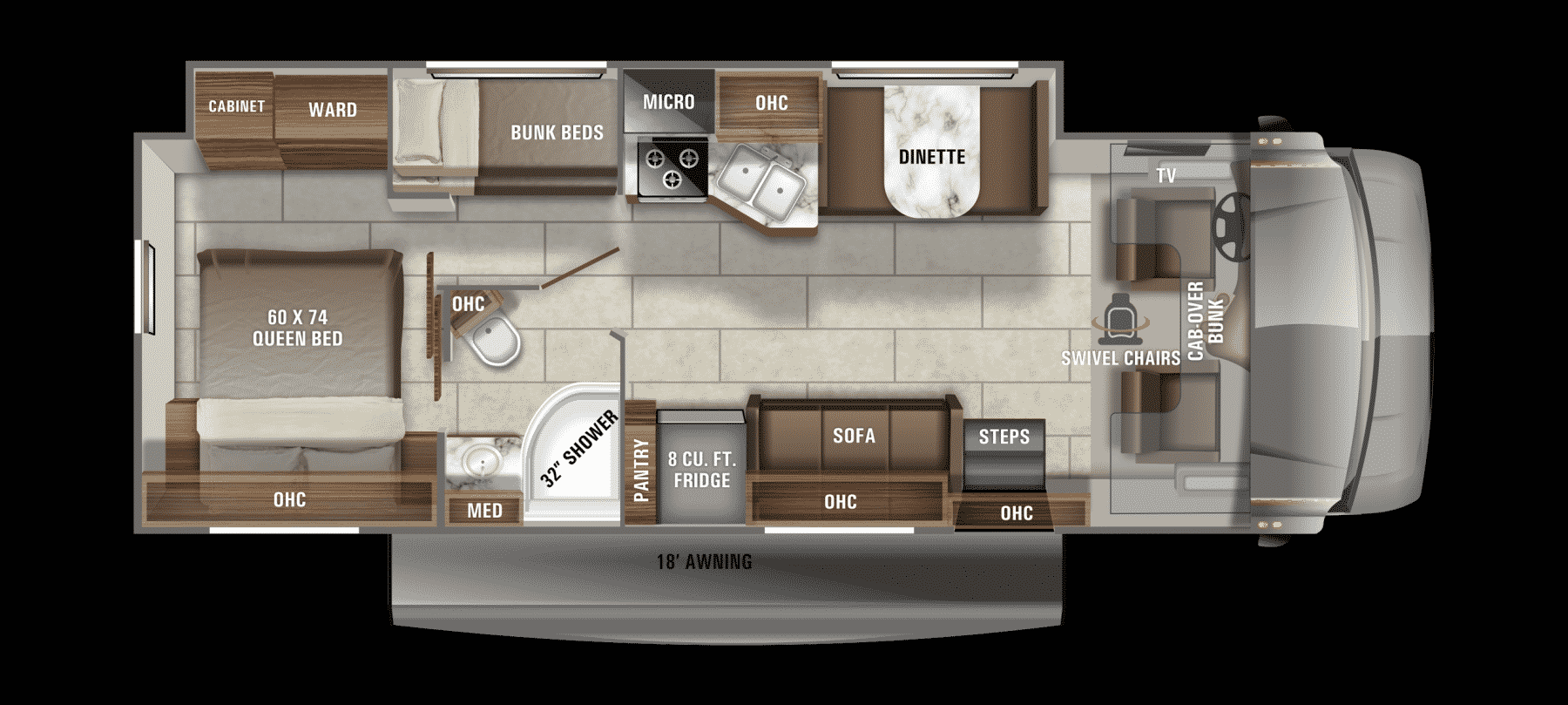 2021 31' Jayco Redhawk Motorhome Rental Floorplan